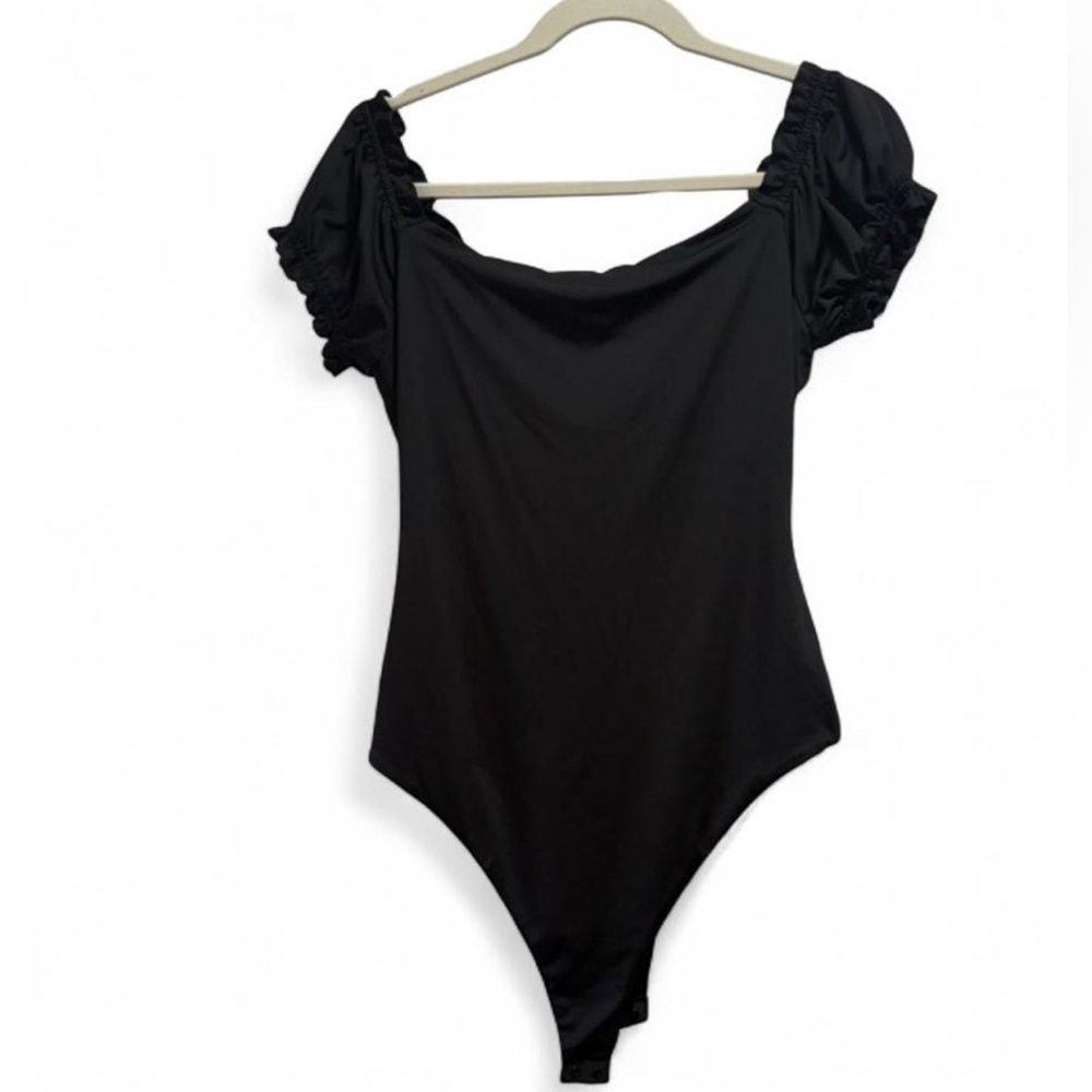 Princess Polly Shirt Womens 8 Black Off Shoulder Bodysuit Sweetheart Tie-Front - Picture 6 of 8